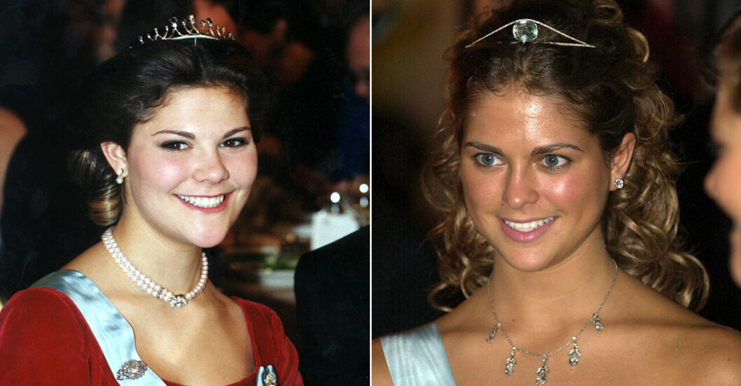 Kronprinsessan Victoria och prinsessan Madeleine vid Nobel 1995 samt 2000.