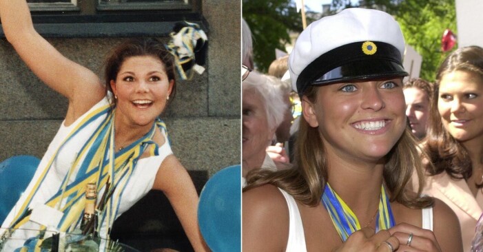 Kronprinsessan Victoria och prinsessan Madeleine tar studenten vid Enskilda Gymnasiet.