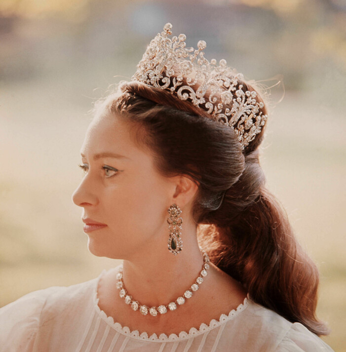 Prinsessan Margaret med en fin hästsvans och sitt favoritdiadem.