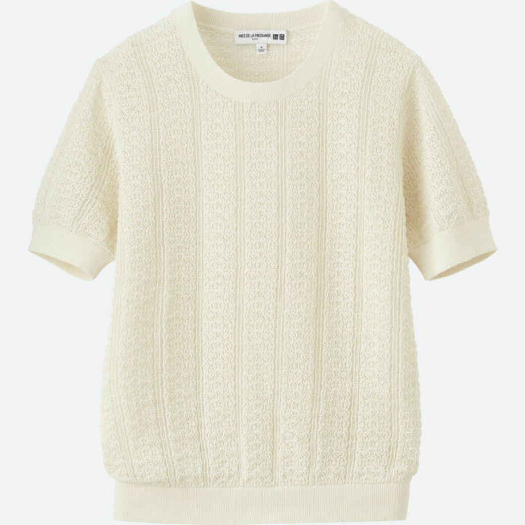 Stickad vit jumper med kort ärm