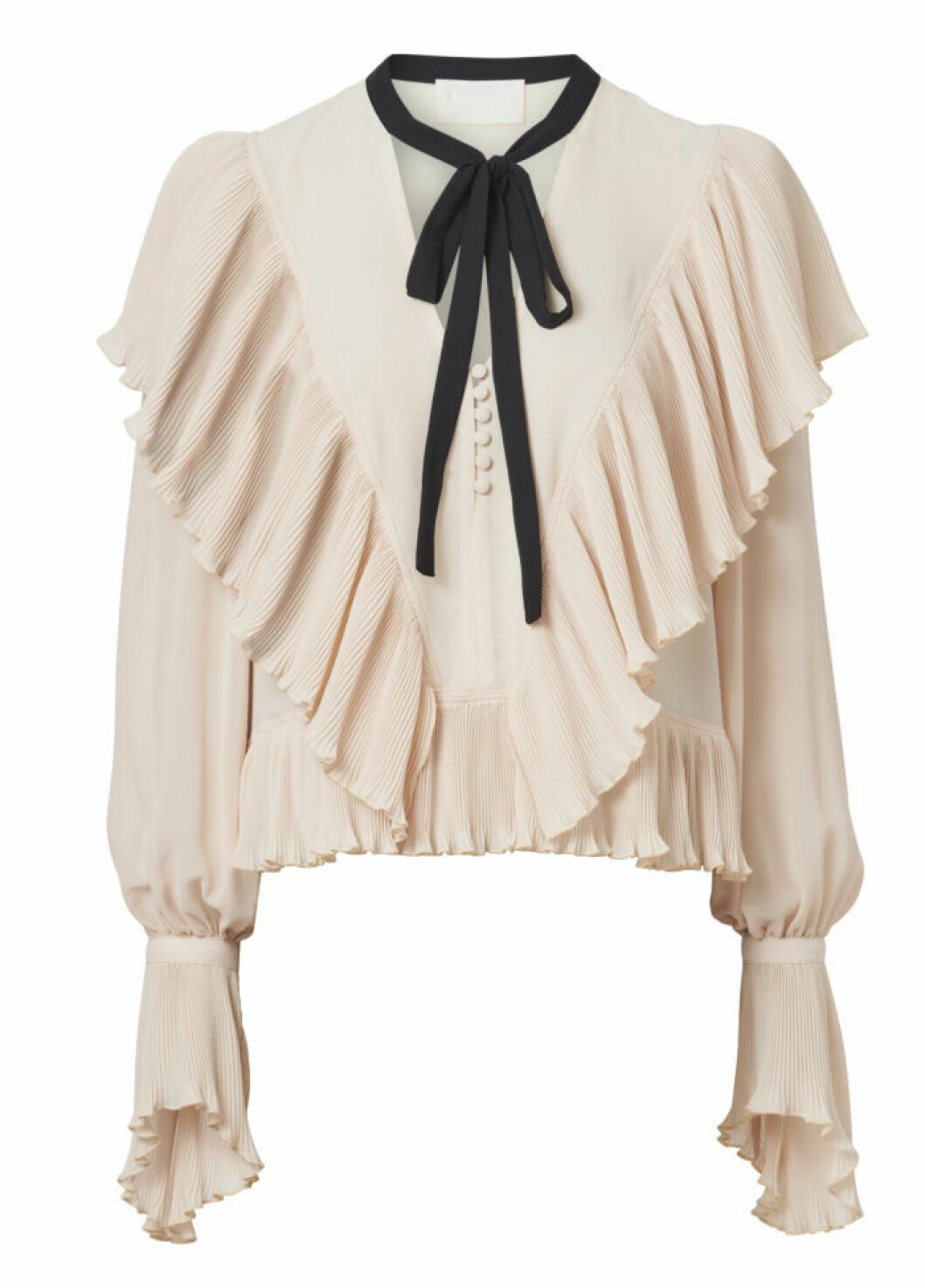 Blus med plisserade volanger