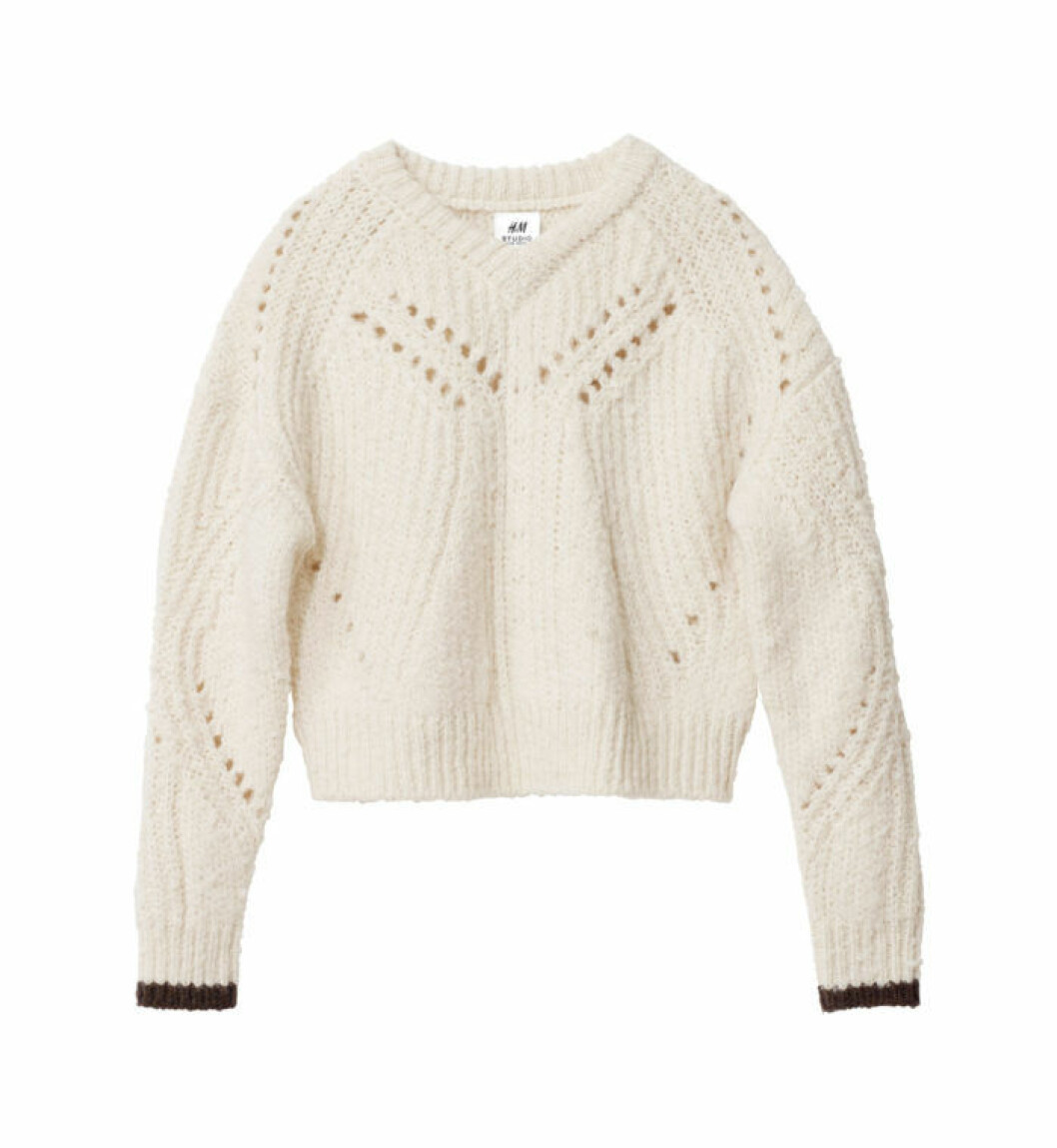 Vit stickad tröja, 999 kr H&M Studio AW18 vit stickad tröja