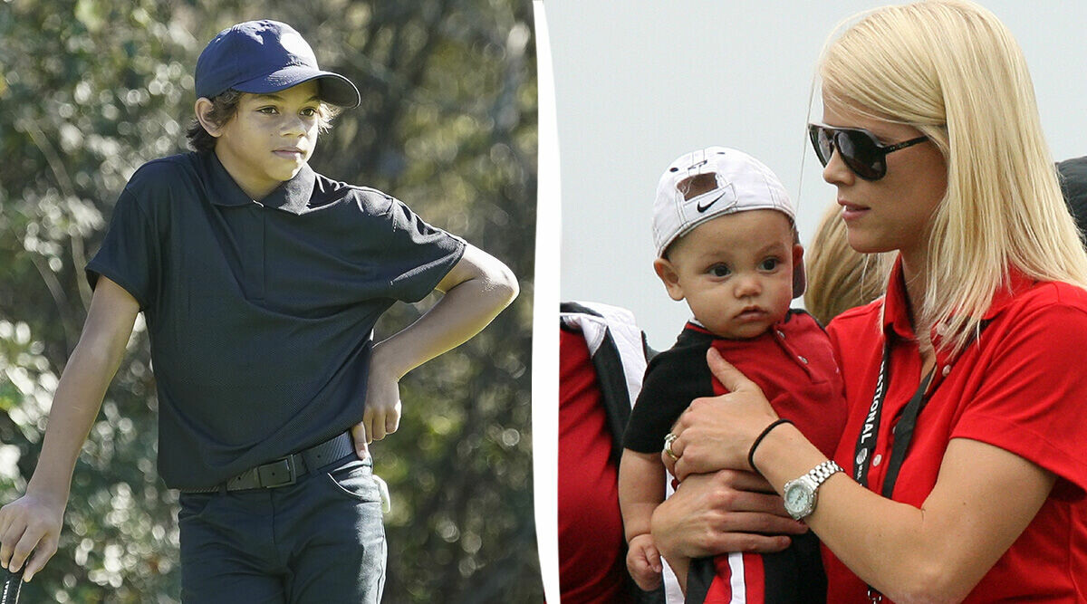 Här går Elin Nordegrens son Charlie i pappa Tiger Woods fotspår