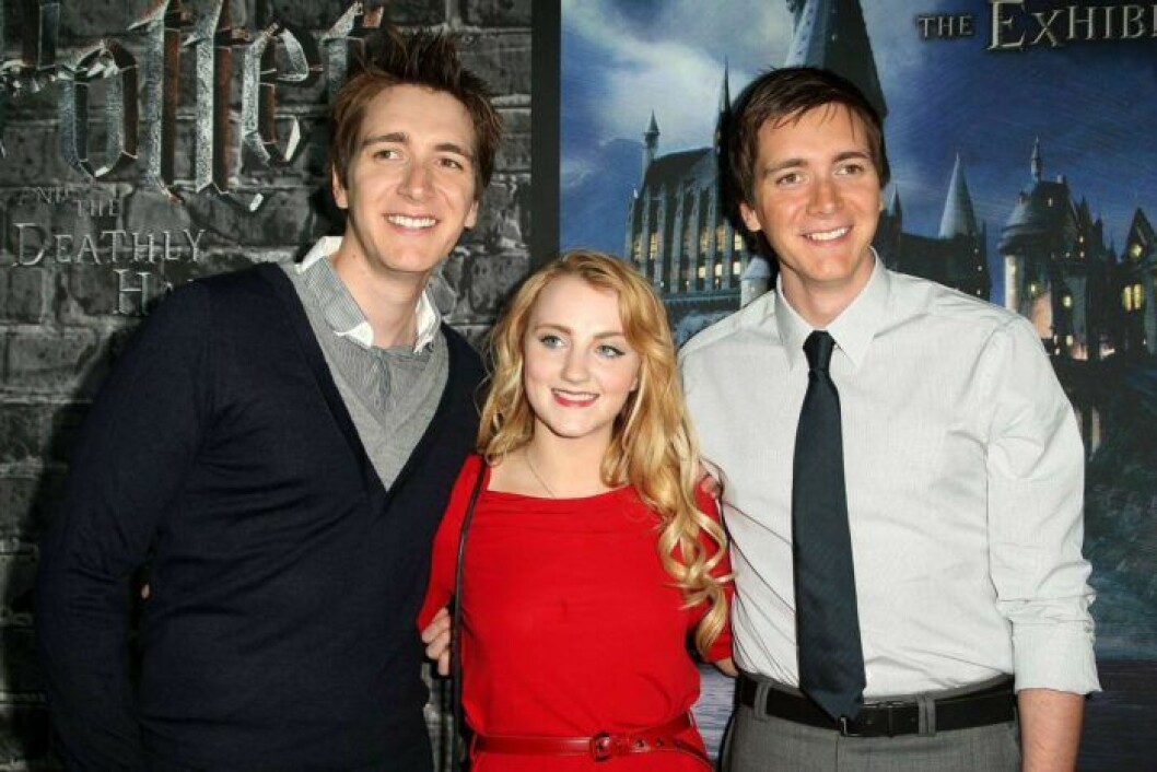 James Phelps, Oliver Phelps och Evanna Lynch år 2011. Skådespelare från Harry Potter på röda mattan