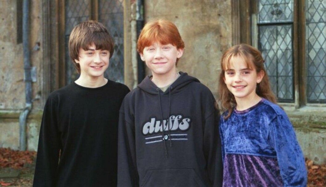 Daniel Radcliffe, Rupert Grint och Emma Watson 2001. Daniel Radcliffe, Rupert Grint och Emma Watson i Harry Potter, som barn år 2001