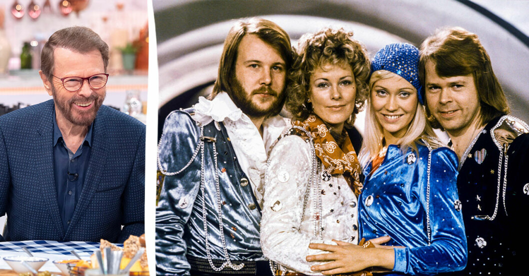 Björn Ulvaeus i nutid och Abba när de vann Melodifestivalen med Waterloo.