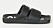 Platta, svarta sandaler med två breda, fyllda remmar i skinn från Acne. Stor logga i sulan och en liten logga på ett av skinnremmarna.
