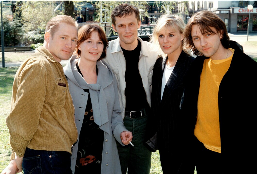 Hannes Holm, Tintin Anderzon, Måns Herngren, Josefin Nilsson och Björn Kjellman under inspelningarna av filmen.