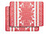 Röd kudde med tofsar och broderat mönster i rosa, från Åhléns