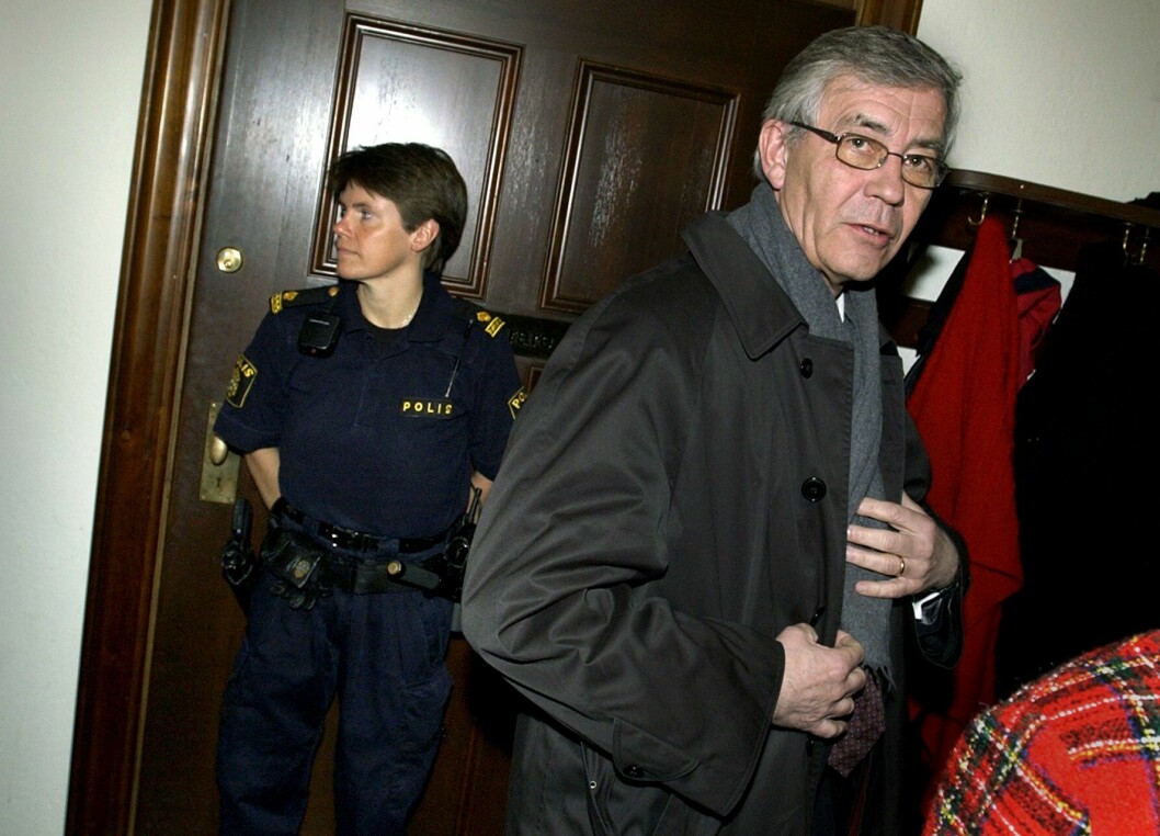 Advokat Peter Althin vid rättegången mot Anna Lindhs då misstänkte mördare Mijailo Mijailovic.