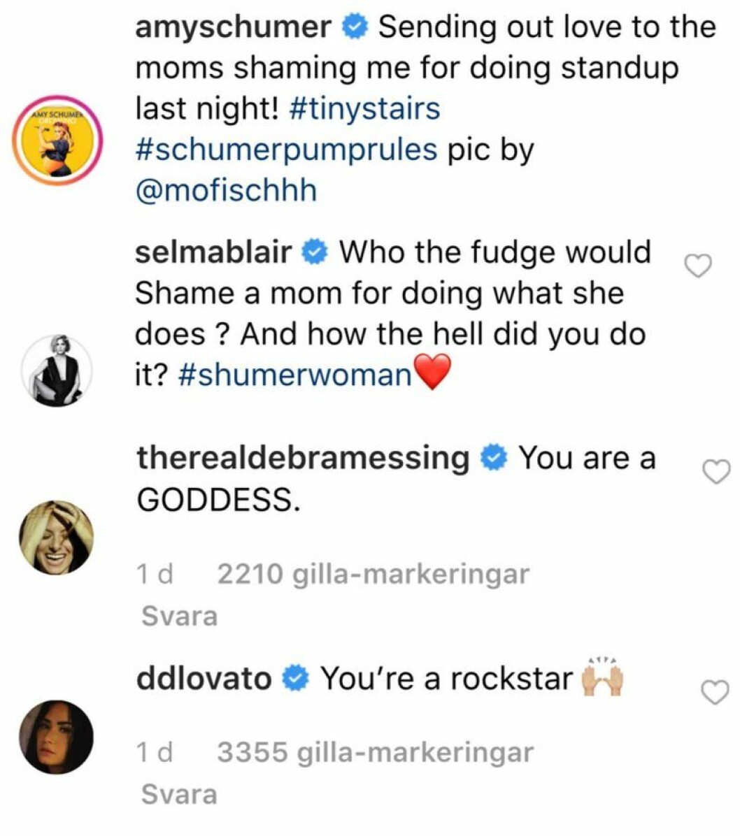 Kändisarna hyllar Amy Schumer i kommentarer på Instagram