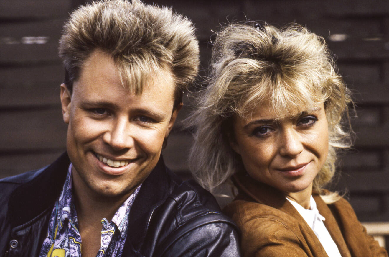 Annika Jankell och Listan-programledarkollegan Staffan Dopping år 1987.