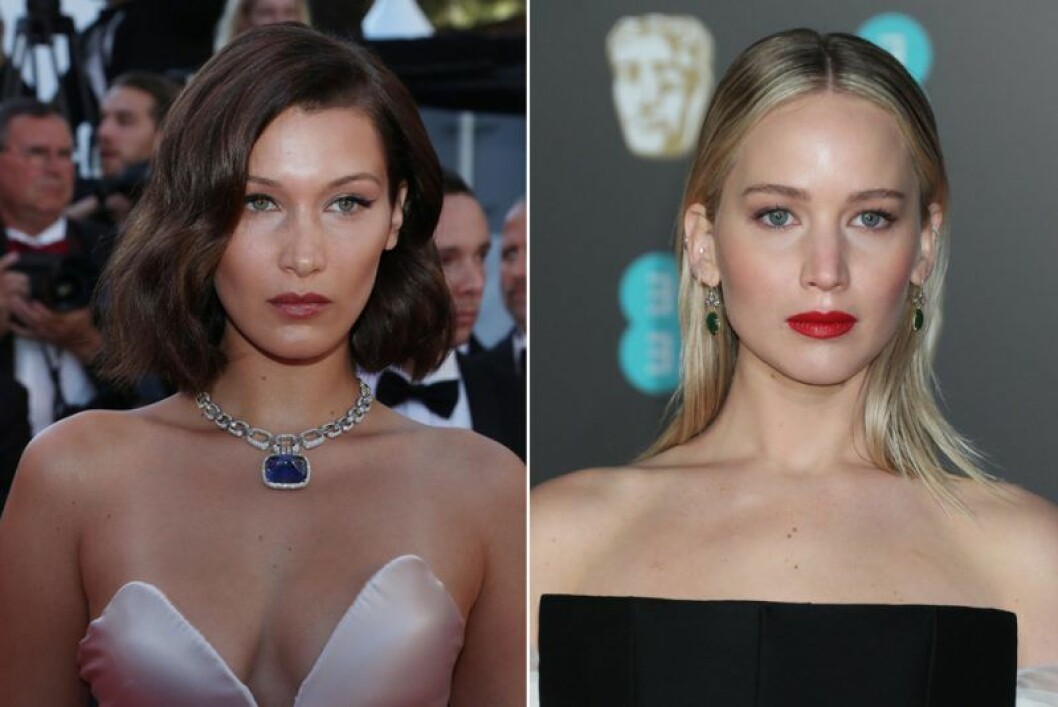 Bella Hadid t.v. och Jennifer Lawrence t.h. Bella Hadid och Jennifer Lawrence