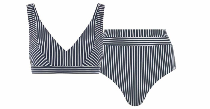 Bikinibehå och trosa i polyester, stl 36–44, 670 kr resp 390 kr, Femilet/Chantelle. <a target="_blank" rel="nofollow" href="https://in.ahlens.se/t/t?a=1136856392&as=1218462148&t=2&tk=1&url=https://www.ahlens.se/Mode/badklader-15196/femilet-murano-bikini-plunge-underwired-bra-dark-stripes-65534385/&epi=FE-mod—ledigaplagg-femilet-bikini-">Klicka på bilden för att komma direkt till den</a>. Bikinibehå och trosa från Femilet/Chantelle.