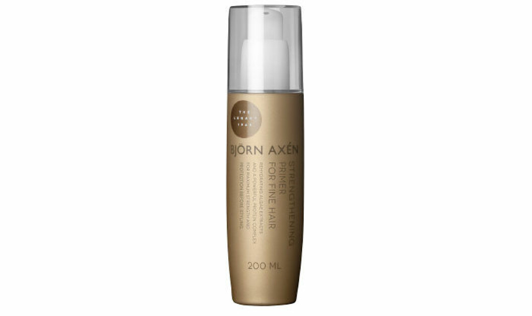 Som en underlags-crème för sköra, fina strån är Strengthening Primer for fine hair från Björn Axéns serie The Legacy 1963. Innehåller både vårdande och skyddande ingredienser. Ca 280 kr. Som en underlags-crème för sköra, fina strån är Strengthening Primer for fine hair från Björn Axéns serie The Legacy 1963. Innehåller både vårdande och skyddande ingredienser. Ca 280 kr.