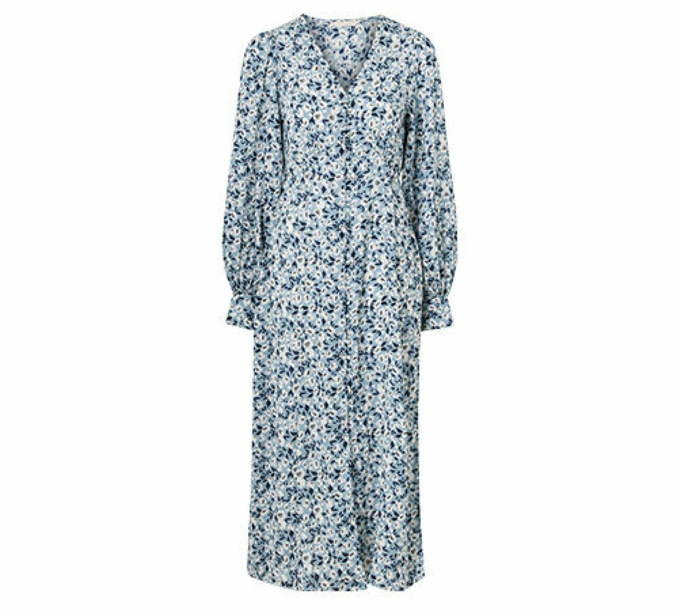 Blå blommig långärmad klänning med knappar från Ellos