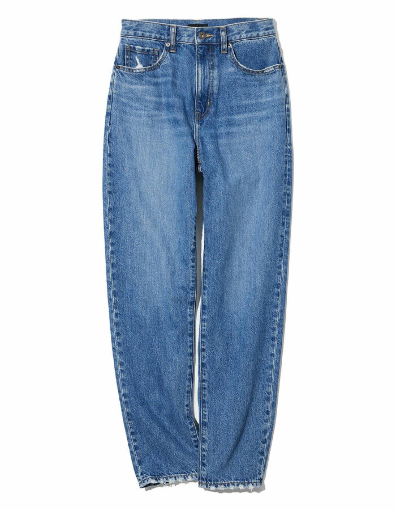 blå jeans med hög midja för dam från uniqlo