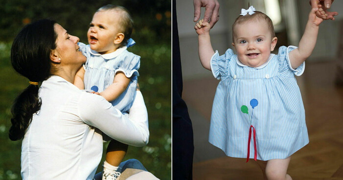 Kronprinsessan Victoria och prinsessan Estelle i samma blåa klänning.
