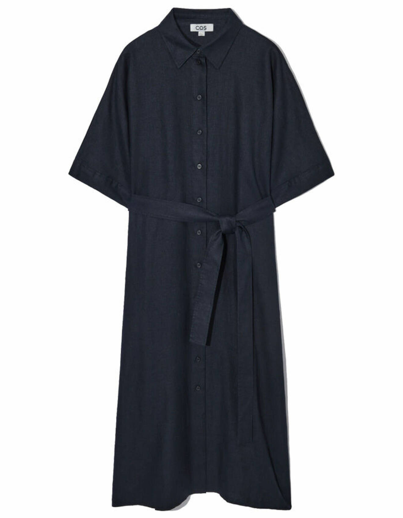 mörkblå skjortklänning med midjeskärp för dam från cos