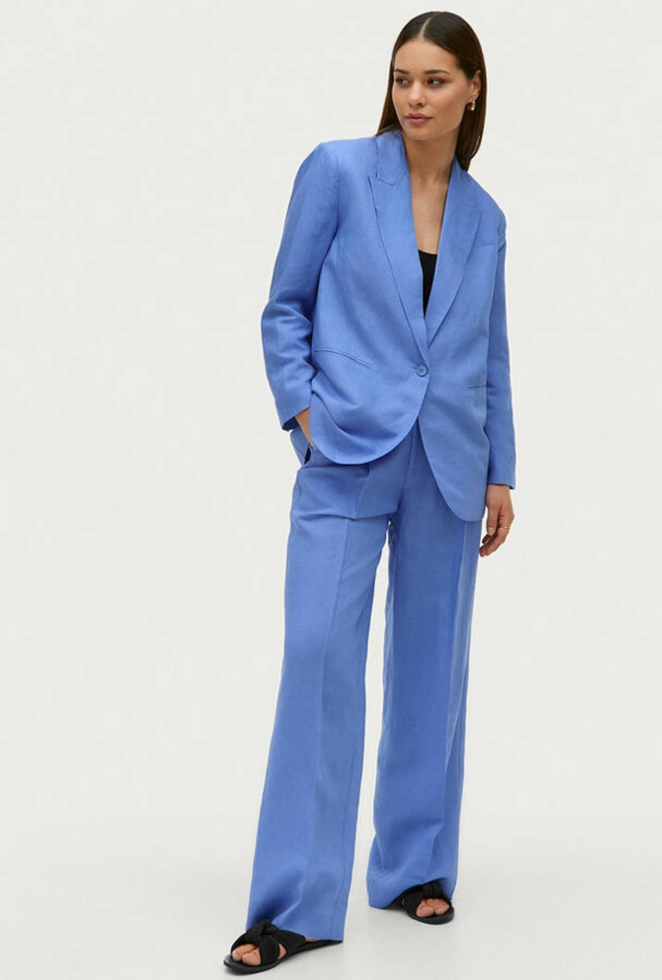 blå linnekostym för dam från Ellos Collection