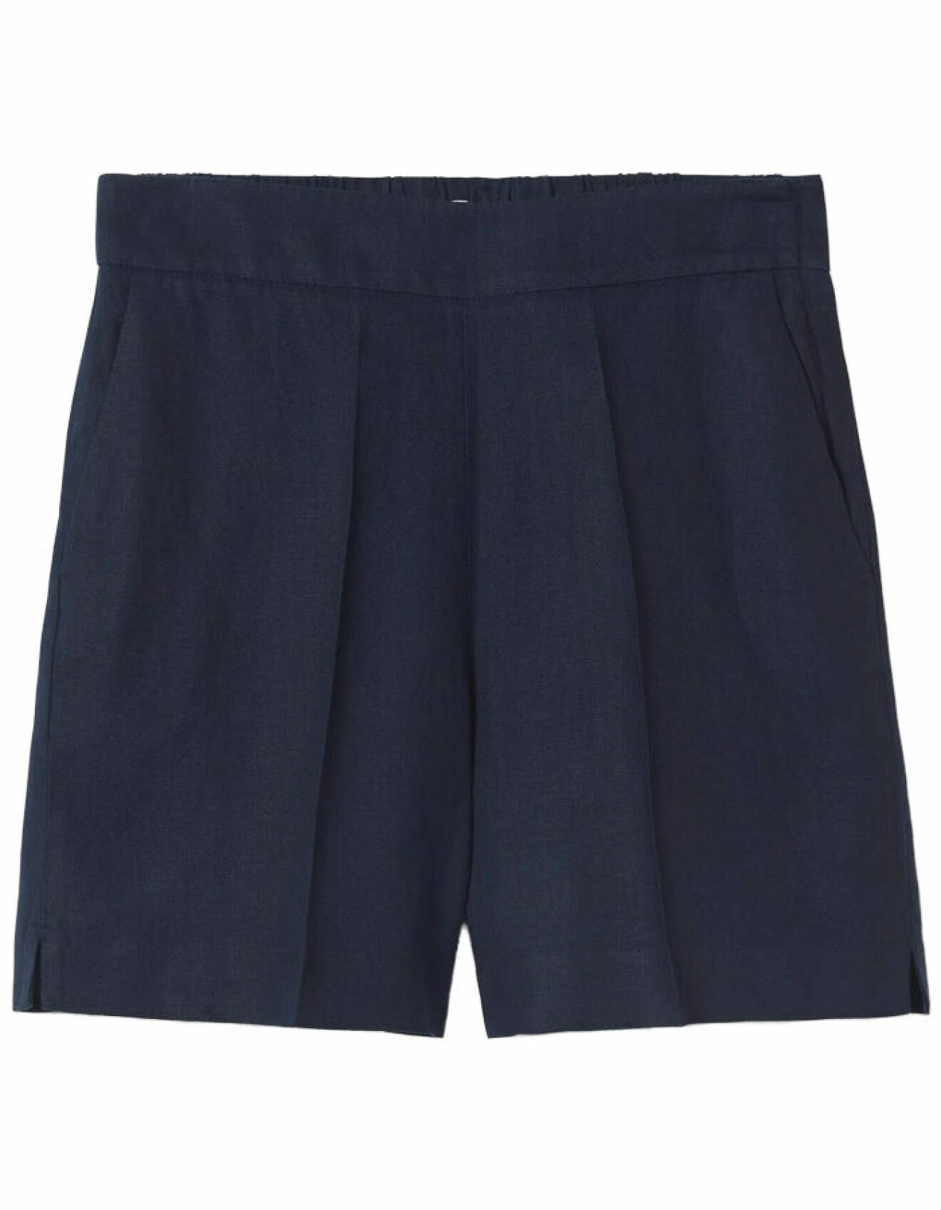 blå shorts med pressveck i linne för dam från bondelid