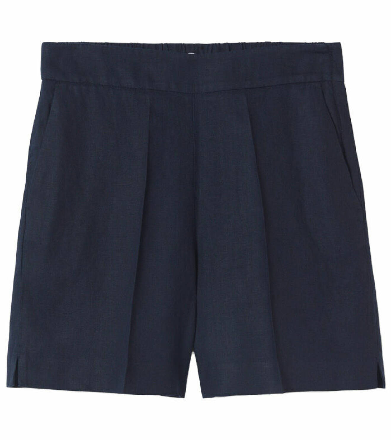 marinblå shorts med hög midja och pressveck för dam från bondelid