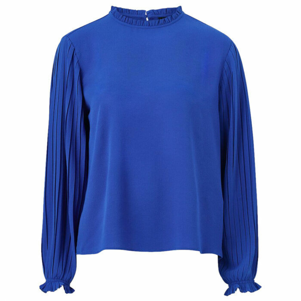 Blå blus med plisserade armar