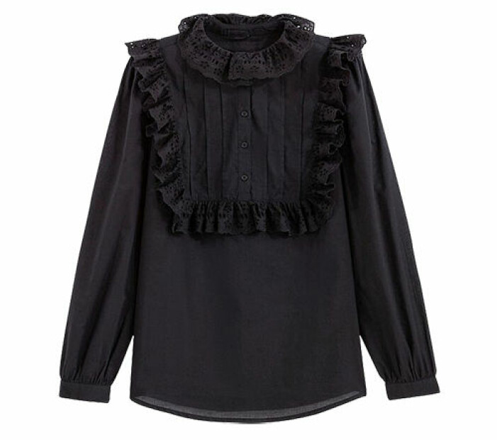 blus med krage och volanger