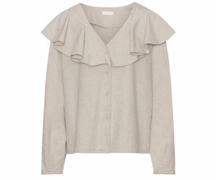 blus med volang beige