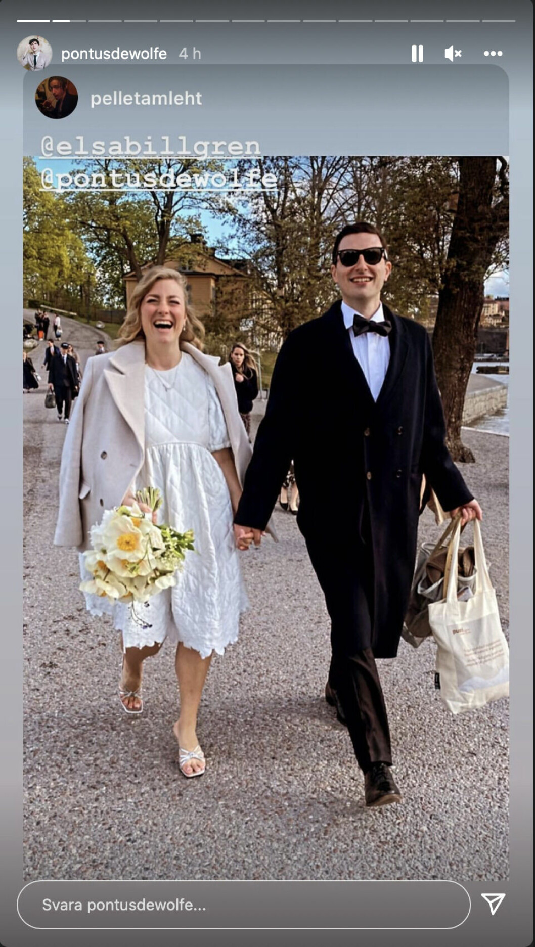 Brudparet på väg till ceremonin. brudparet på instagram
