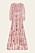 Maxiklänning i vitt med rosa blommönster. Markerad midja och långa ärmar och rundad hals. Klänning från By Malina.
