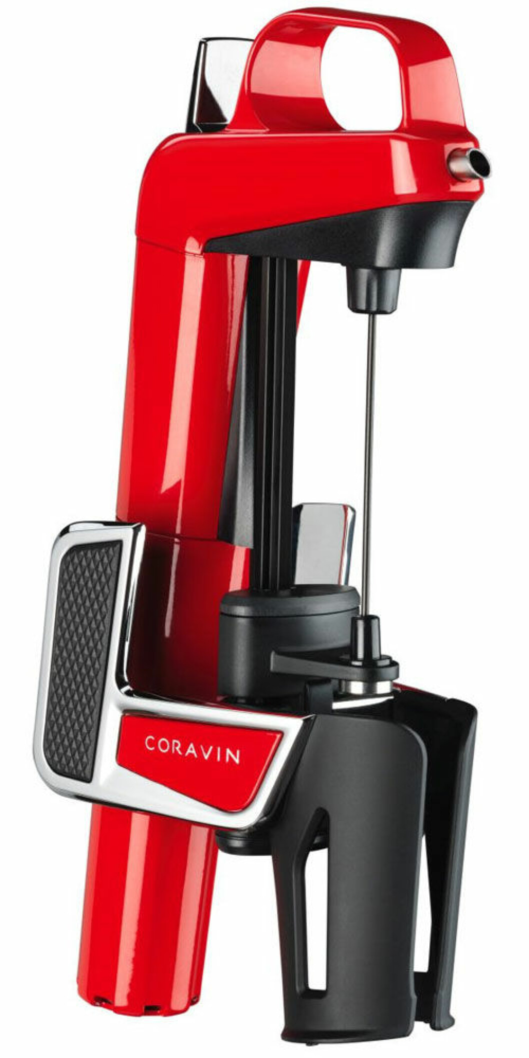 Coravin-systemet suger upp vin genom en nål och ersätter vinet som det suger upp med gas som skyddar vinet som är kvar i flaskan.