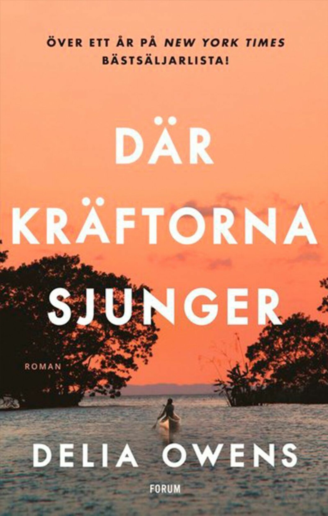 En roman om fördomar och slump. Bokomslag till Där kräftorna sjunger, en kvinna paddlar i en båt.
