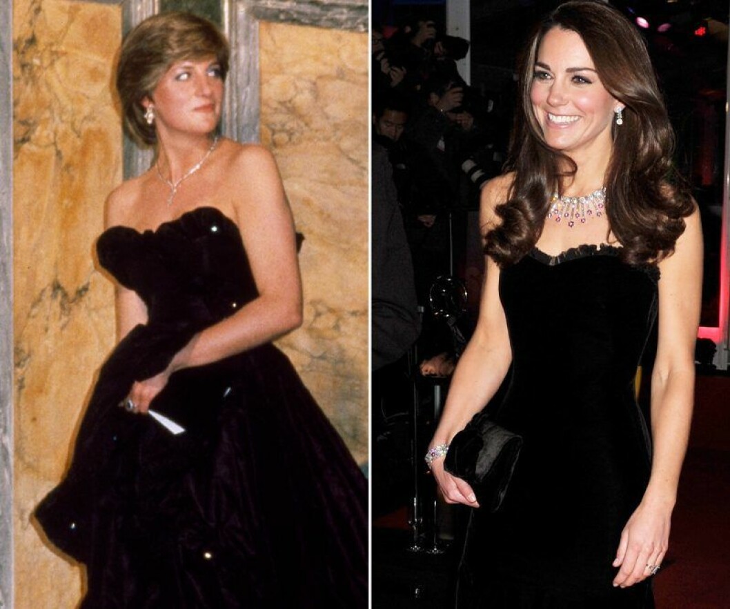 Prinsessan Diana 1981 och Kate Middleton 2011. Kate Middleton och prinsessan Diana i svart axelbandslös klänning