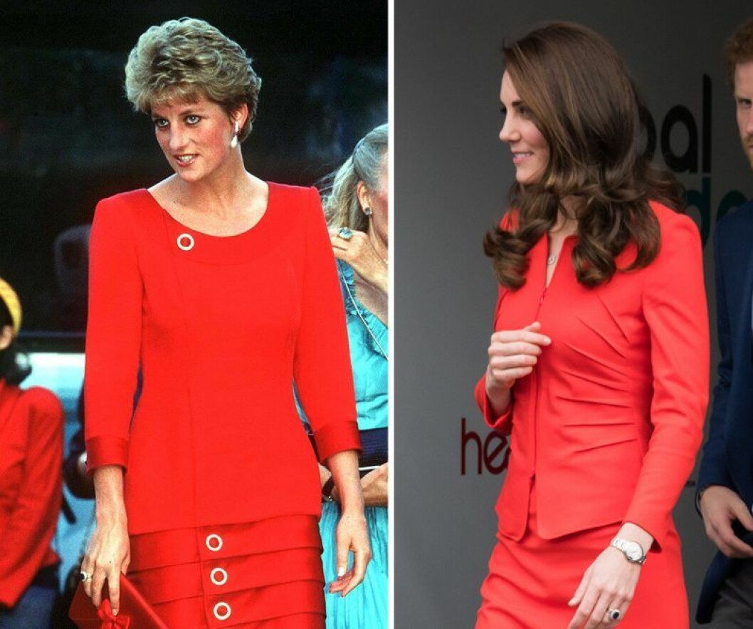 Prinsessan Diana 1992 och Kate Middleton 2017. Kate Middleton och prinsessan Diana i röd outfit