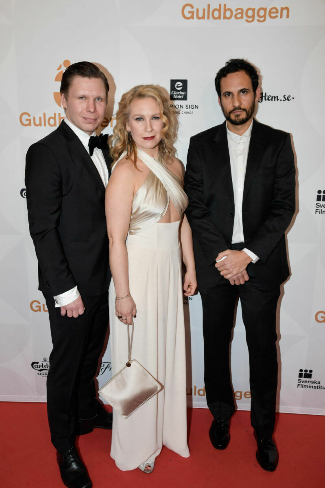 Eero Milonoff, Eva Melander och Ali Abassi. Röda mattan, Eero Milonoff, Eva Melander och Ali Abassi