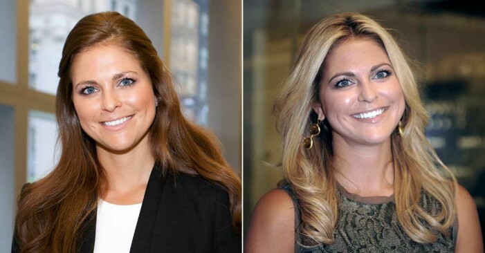 Prinsessan Madeleine med brund och blondt hår.