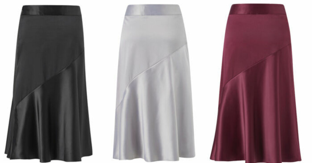 Glansig midikjol, kommer i tre färger. <a href="http://www.awin1.com/cread.php?awinaffid=439045&awinmid=8905&clickref=styleinisabella&platform=dl&p=%5B%5Bhttps%3A%2F%2Fwww.ellos.se%2Fstylein%2Fkjol-saint-tropez%2F1565481-02%5D%5D" target="_blank" rel="noopener">Här kan du köpa den</a>. Glansiga kjolar från Stylein x Isabella Löwengrip för Ellos