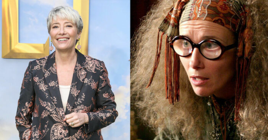 Emma Thompson porträtterade Sybil Trelawney med den äran. Och jättetjocka glasögon. Emma Thompson i Harry Potter