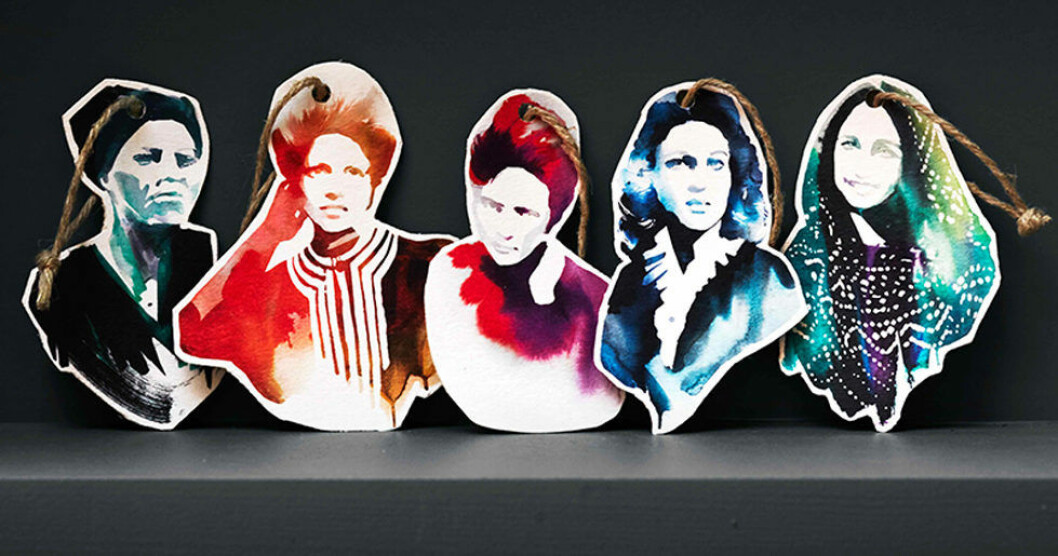 Från vänster: Harriet Tubman (människorättskämpe), Marie Curie (Nobelpristagare i fysik och kemi), Henrietta Leavitt (astronom), Wendela Hebbe (Sveriges första kvinnliga journalist) och Geeta Devi Rao (kämpar för flickors rättigheter i Indien).
