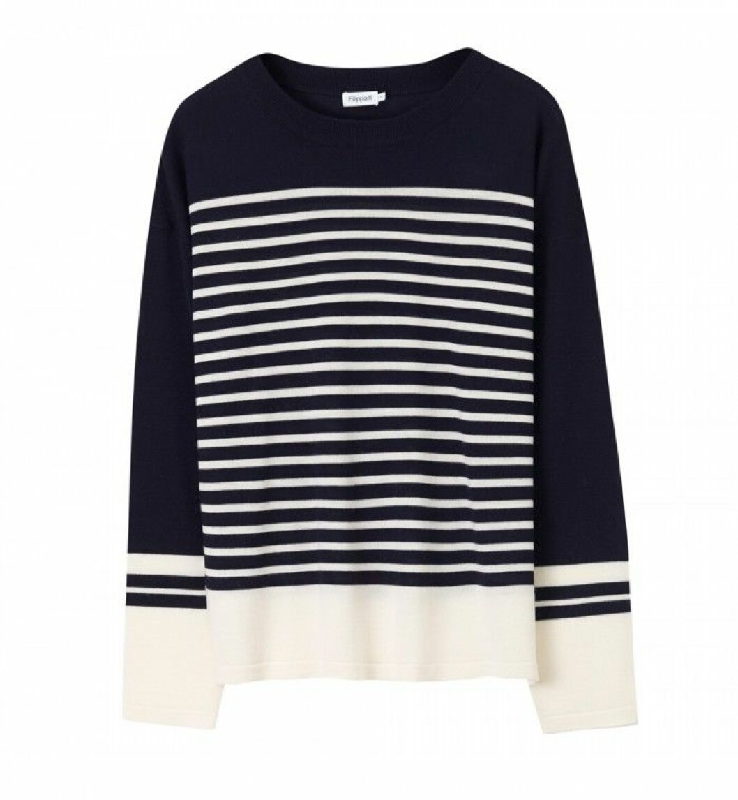 Stickad tröja i merinoull, XS–XL, 1 300 kr, <a href="http://www.filippa-k.com/se/woman/knitwear-trojor-stickade/merino-stripe-pullover-s15" target="_blank">Filippa K</a>. Stickad tröja i merinoull