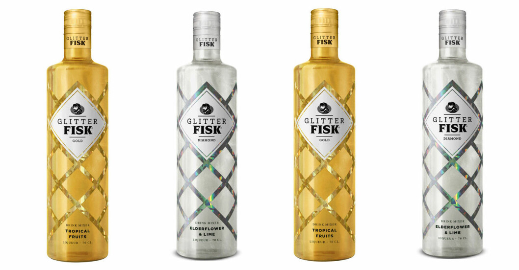 Blanda snyggaste drinken med glittrig sprit. glitter fisk