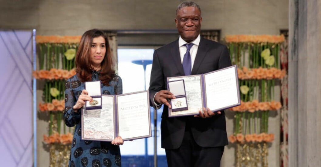 Nadia Murad och Denis Mukwege delar Nobels fredspris 2018. <em>Foto: TT</em> Nadia Murad och Denis Mukwege delar Nobels fredspris 2018