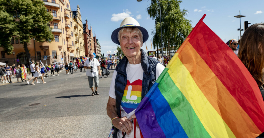 Barbro Westerholm i 2019 års Pridetåg