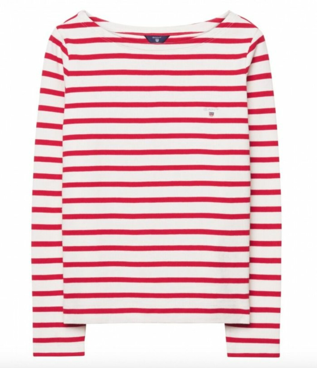 <a href="http://www.gant.se/dam-t-shirt/r%C3%B6d-striped-boatneck-t-shirt/13150" target="_blank">Klassiker</a>, 999 kr, Gant. rod-vit-randig-klassisk-troja-gant