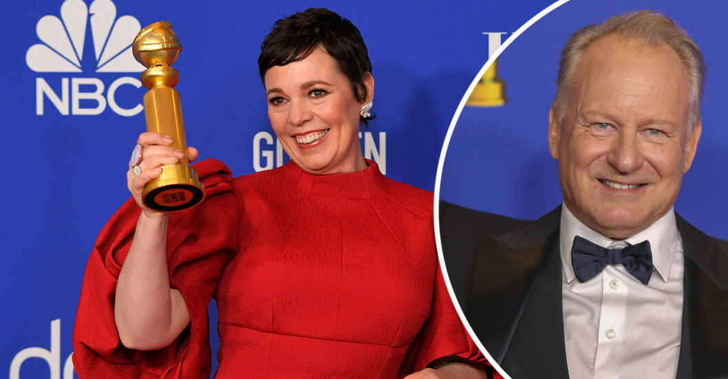 Oliva Colman och Stellan Skarsgård från Golden Globe-galan 2020