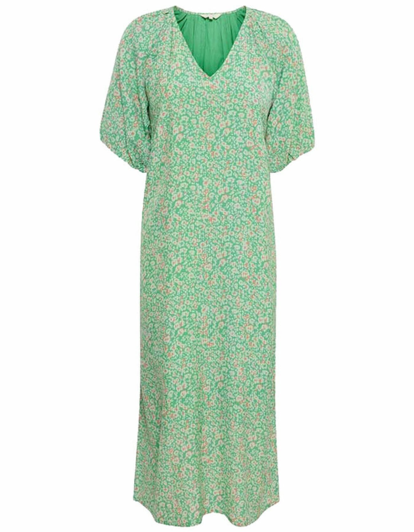 grön blommig klänning med kort ballongärm för dam från Part Two
