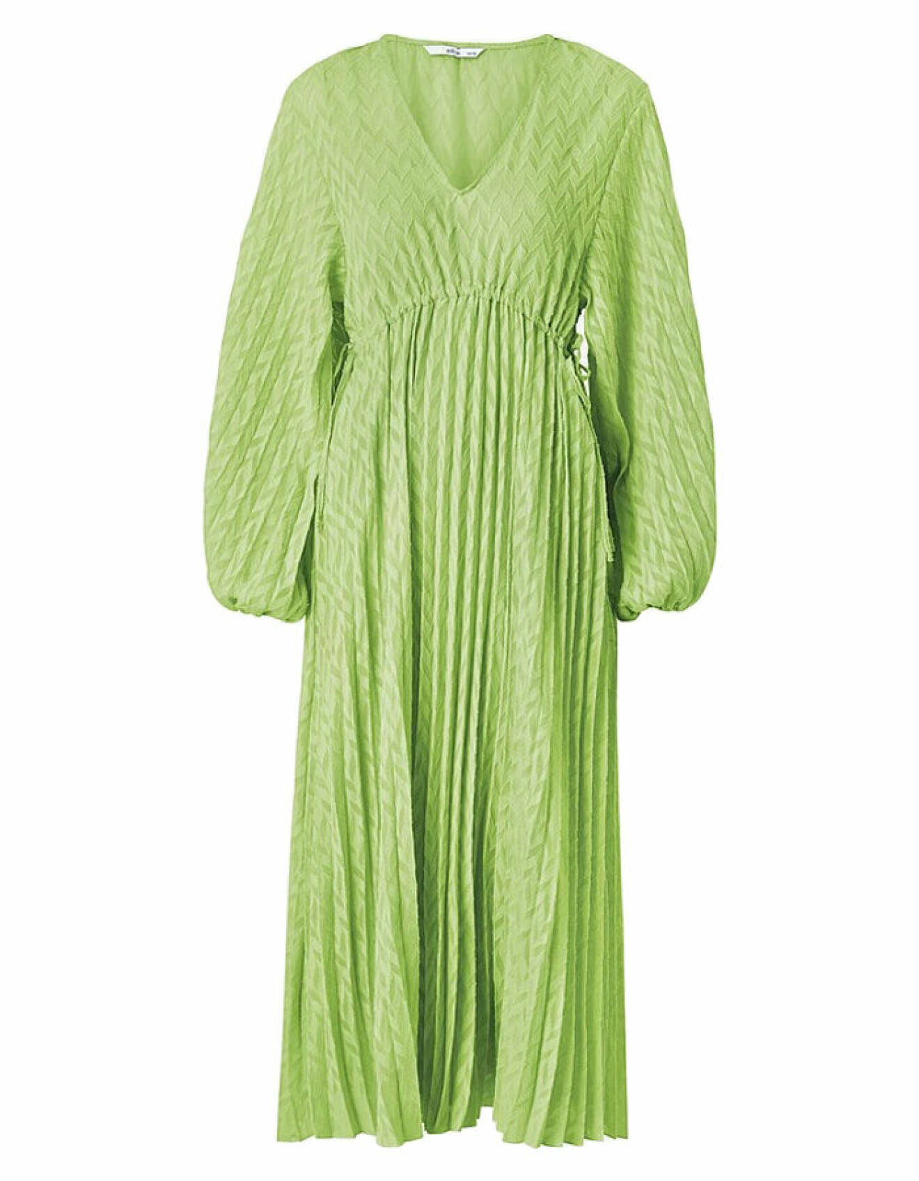 ljusgrön klänning med ballongärm och dragsko från ellos collection