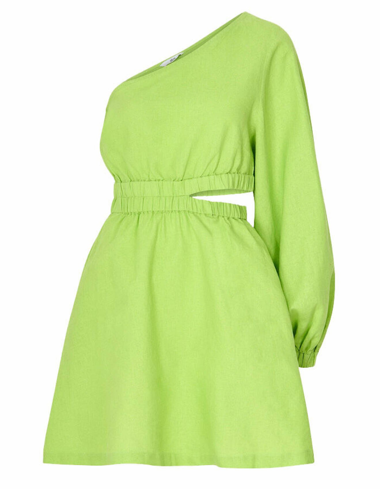 limegrön one shoulder-klänning med cutout från Tine Andrea x Ellos Collection