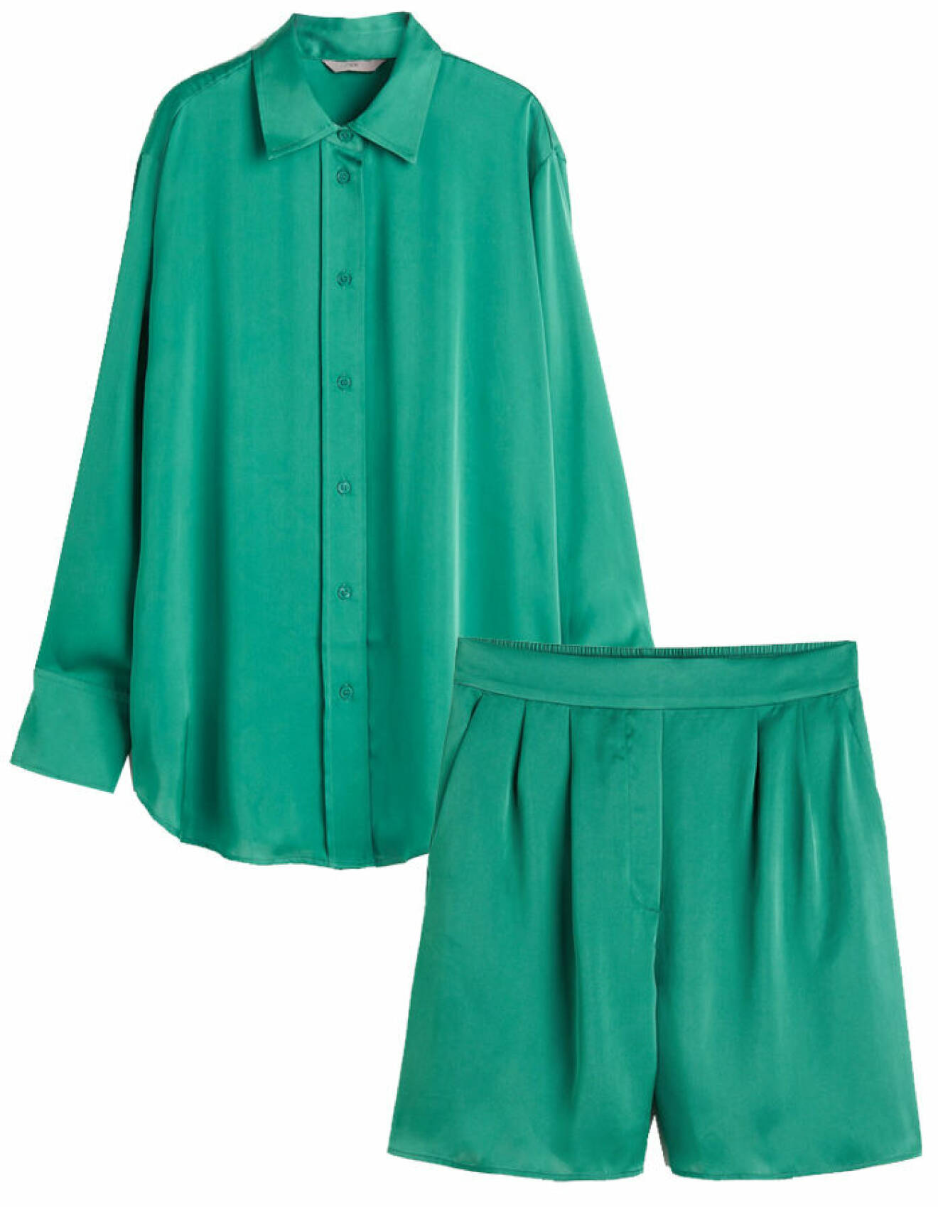 grönt matchande set med skjorta och shorts i satin från H&amp;M